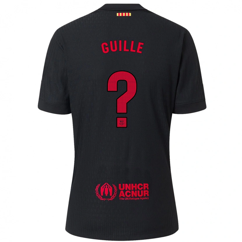 Danxen Børn Guille Fernández #0 Sort Rød Udebane Spillertrøjer 2024/25 Trøje T-Shirt