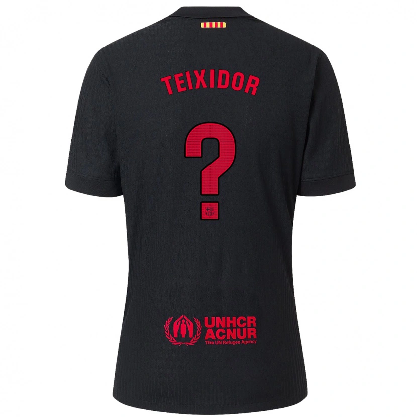 Danxen Børn Nil Teixidor #0 Sort Rød Udebane Spillertrøjer 2024/25 Trøje T-Shirt