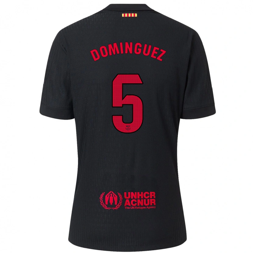 Danxen Børn Sergi Domínguez #5 Sort Rød Udebane Spillertrøjer 2024/25 Trøje T-Shirt