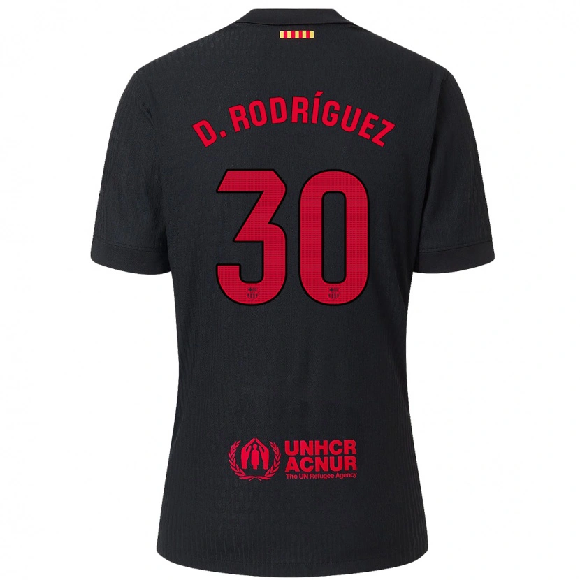 Danxen Børn Dani Rodríguez #30 Sort Rød Udebane Spillertrøjer 2024/25 Trøje T-Shirt