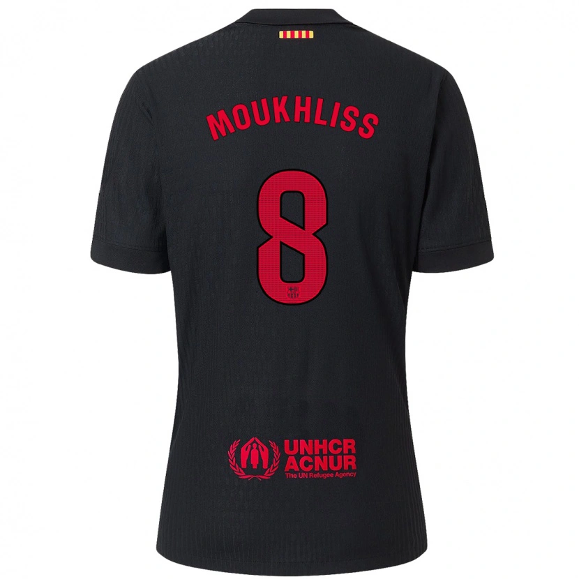 Danxen Børn Moha Moukhliss #8 Sort Rød Udebane Spillertrøjer 2024/25 Trøje T-Shirt