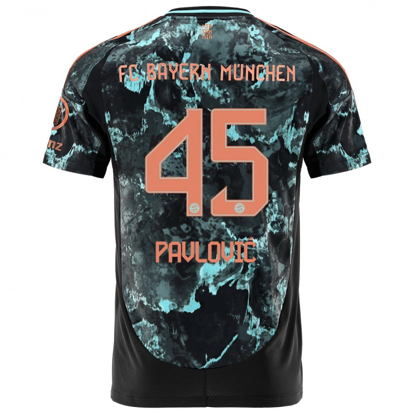 Danxen Børn Aleksandar Pavlovic #45 Sort Udebane Spillertrøjer 2024/25 Trøje T-Shirt