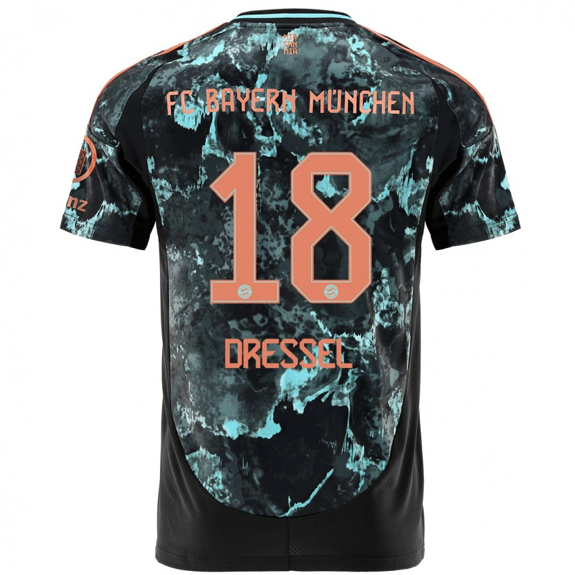 Danxen Børn Timon Dressel #18 Sort Udebane Spillertrøjer 2024/25 Trøje T-Shirt