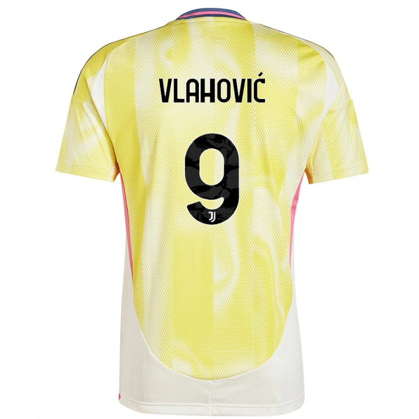 Danxen Børn Dušan Vlahović #9 Solgul Udebane Spillertrøjer 2024/25 Trøje T-Shirt