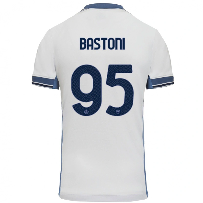 Danxen Børn Alessandro Bastoni #95 Hvid Grå Udebane Spillertrøjer 2024/25 Trøje T-Shirt