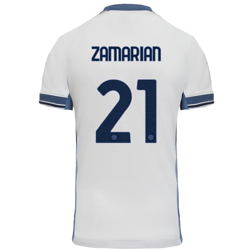 Danxen Børn Matteo Zamarian #21 Hvid Grå Udebane Spillertrøjer 2024/25 Trøje T-Shirt