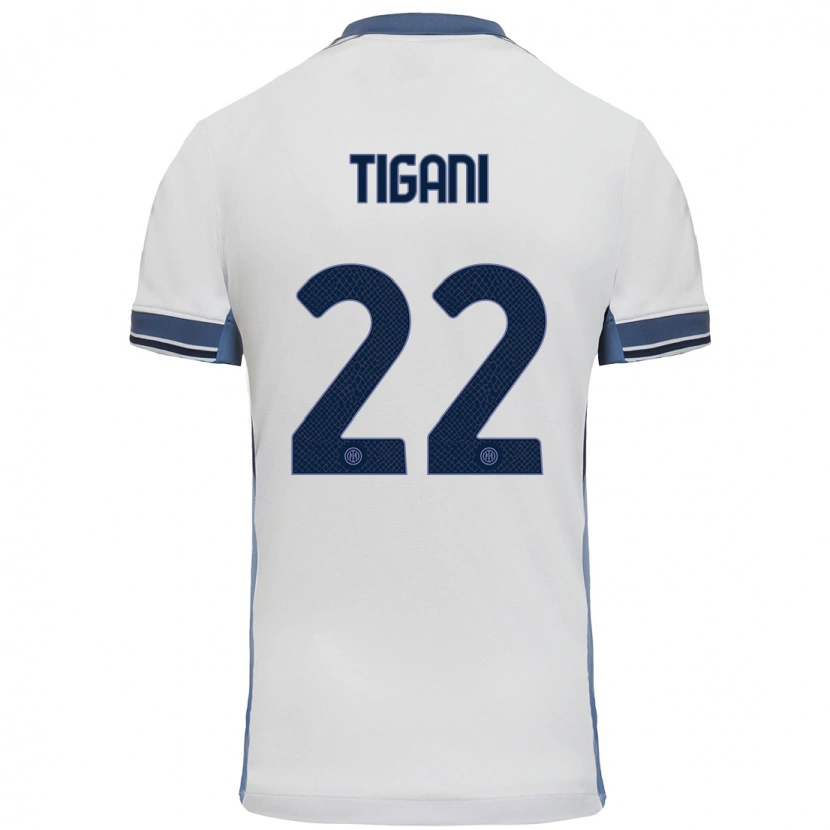 Danxen Børn Edoardo Tigani #22 Hvid Grå Udebane Spillertrøjer 2024/25 Trøje T-Shirt