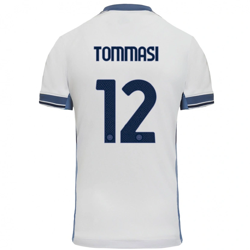 Danxen Børn Francesco Tommasi #12 Hvid Grå Udebane Spillertrøjer 2024/25 Trøje T-Shirt