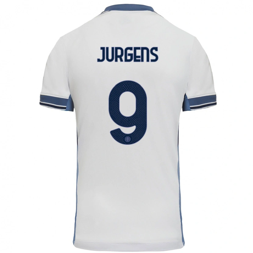 Danxen Børn Oliver Jurgens #9 Hvid Grå Udebane Spillertrøjer 2024/25 Trøje T-Shirt