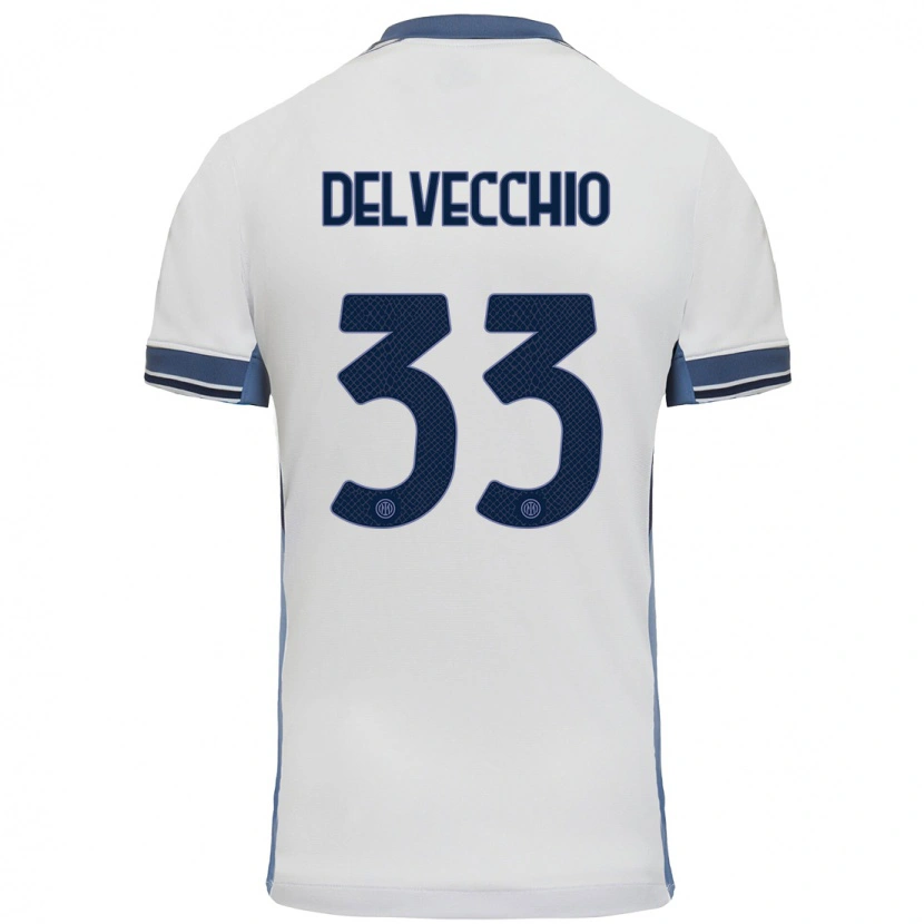 Danxen Børn Gabriele Delvecchio #33 Hvid Grå Udebane Spillertrøjer 2024/25 Trøje T-Shirt