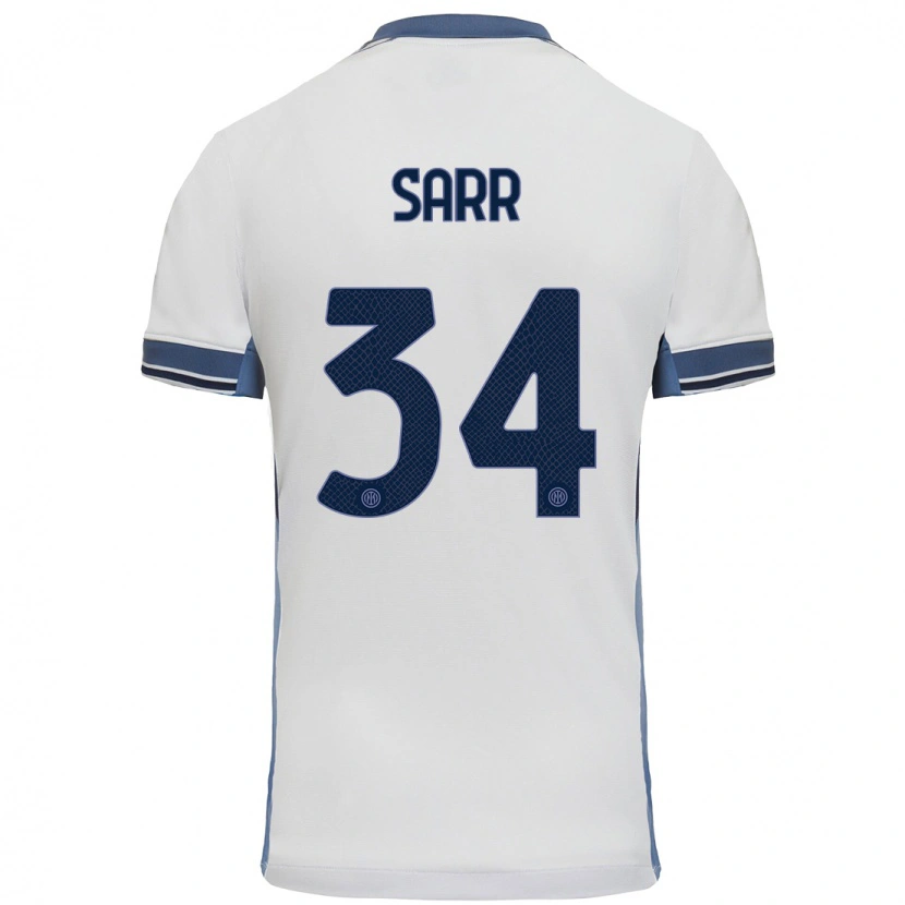 Danxen Børn Amadou Sarr #34 Hvid Grå Udebane Spillertrøjer 2024/25 Trøje T-Shirt