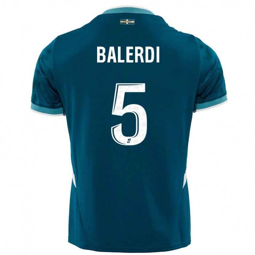 Danxen Børn Leonardo Balerdi #5 Turkis Blå Udebane Spillertrøjer 2024/25 Trøje T-Shirt