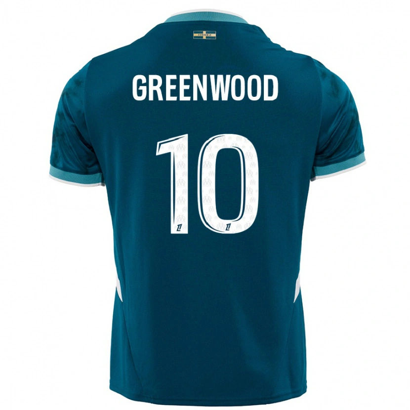 Danxen Børn Mason Greenwood #10 Turkis Blå Udebane Spillertrøjer 2024/25 Trøje T-Shirt