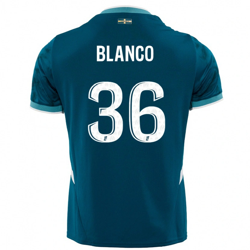 Danxen Børn Rubén Blanco #36 Turkis Blå Udebane Spillertrøjer 2024/25 Trøje T-Shirt