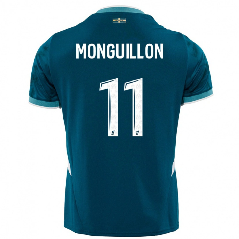 Danxen Børn Coralie Monguillon #11 Turkis Blå Udebane Spillertrøjer 2024/25 Trøje T-Shirt