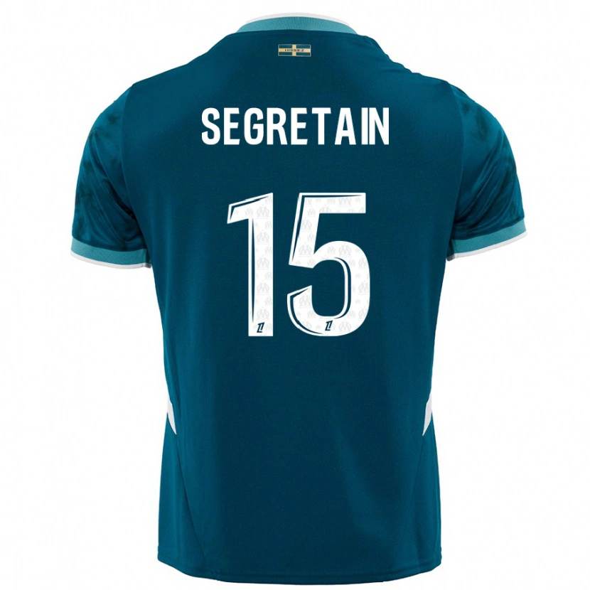 Danxen Børn Julie Ségrétain #15 Turkis Blå Udebane Spillertrøjer 2024/25 Trøje T-Shirt