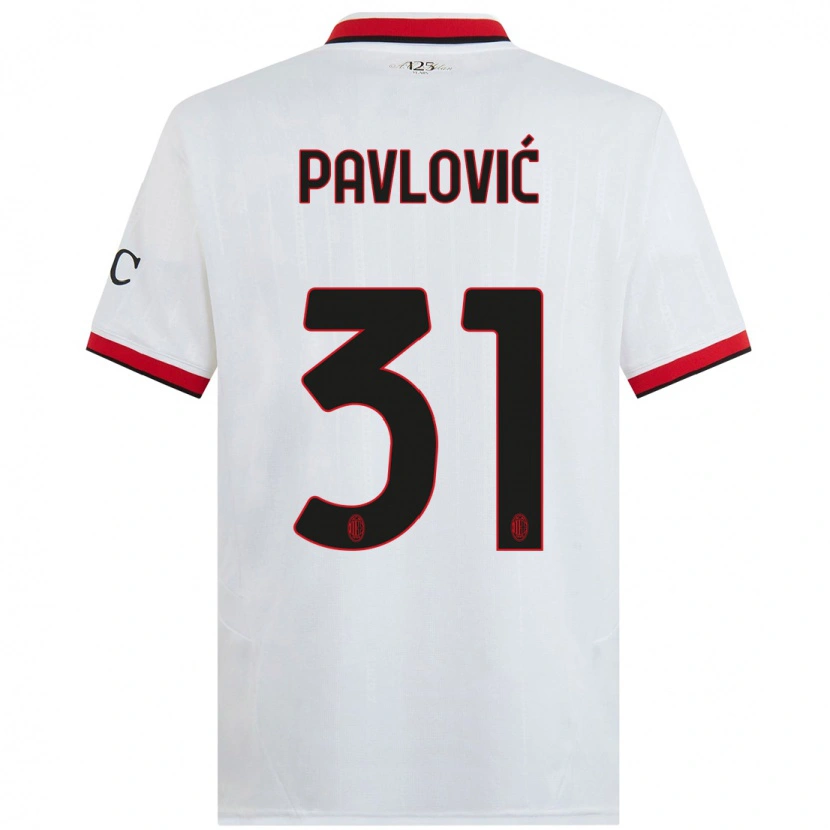 Danxen Børn Strahinja Pavlović #31 Hvid Sort Rød Udebane Spillertrøjer 2024/25 Trøje T-Shirt
