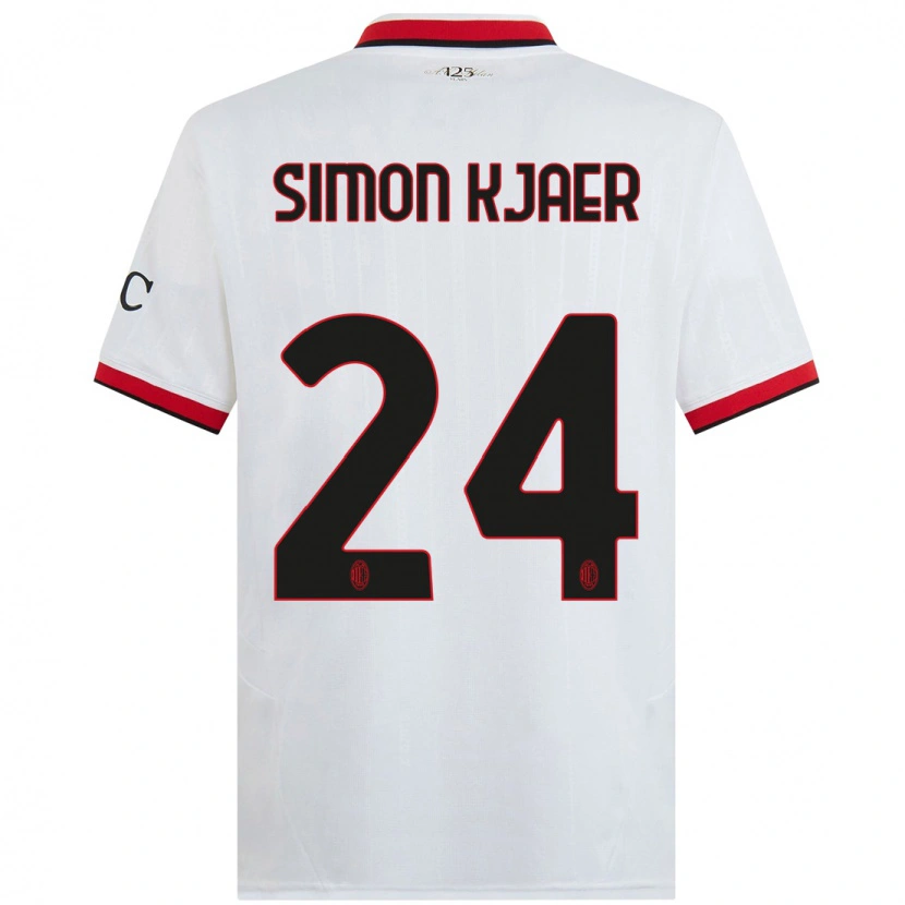 Danxen Børn Simon Kjaer #24 Hvid Sort Rød Udebane Spillertrøjer 2024/25 Trøje T-Shirt
