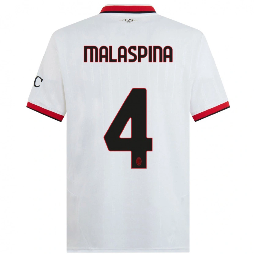 Danxen Børn Mattia Malaspina #4 Hvid Sort Rød Udebane Spillertrøjer 2024/25 Trøje T-Shirt
