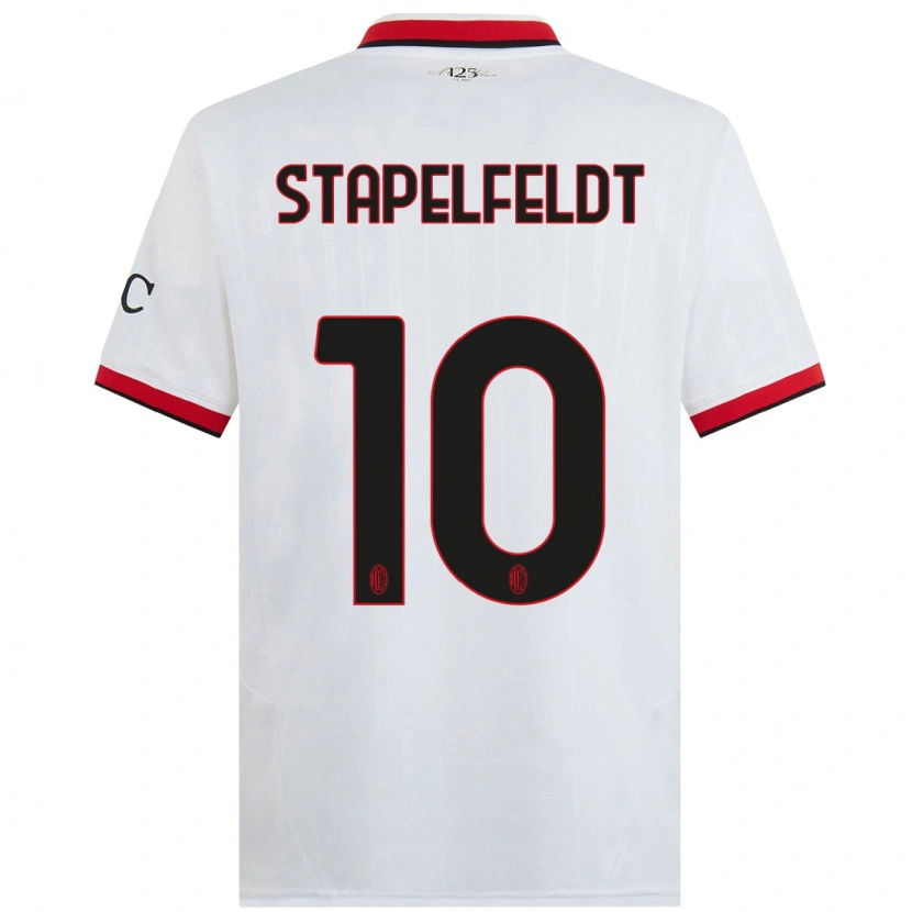 Danxen Børn Nina Stapelfeldt #10 Hvid Sort Rød Udebane Spillertrøjer 2024/25 Trøje T-Shirt