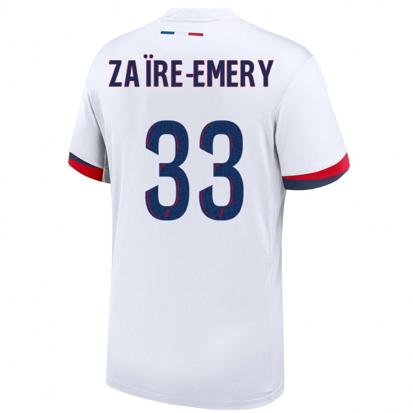 Danxen Børn Warren Zaïre-Emery #33 Hvid Blå Rød Udebane Spillertrøjer 2024/25 Trøje T-Shirt