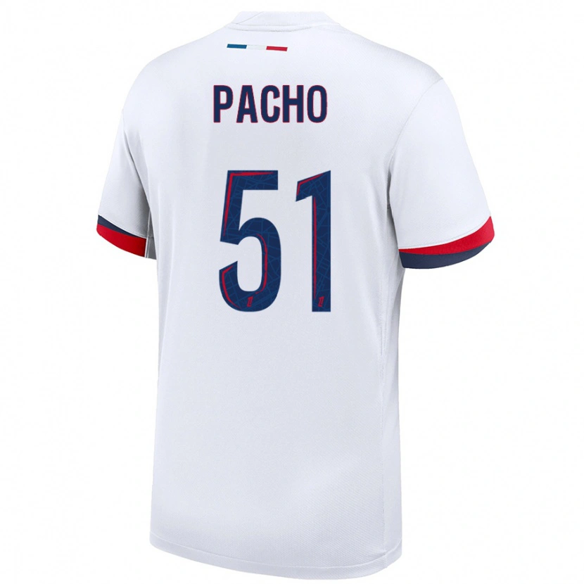 Danxen Børn Willian Pacho #51 Hvid Blå Rød Udebane Spillertrøjer 2024/25 Trøje T-Shirt