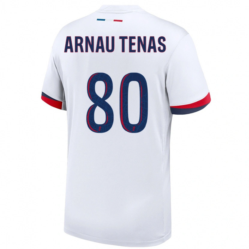 Danxen Børn Arnau Tenas #80 Hvid Blå Rød Udebane Spillertrøjer 2024/25 Trøje T-Shirt