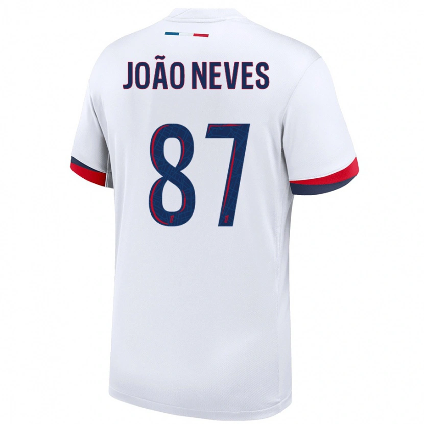 Danxen Børn João Neves #87 Hvid Blå Rød Udebane Spillertrøjer 2024/25 Trøje T-Shirt