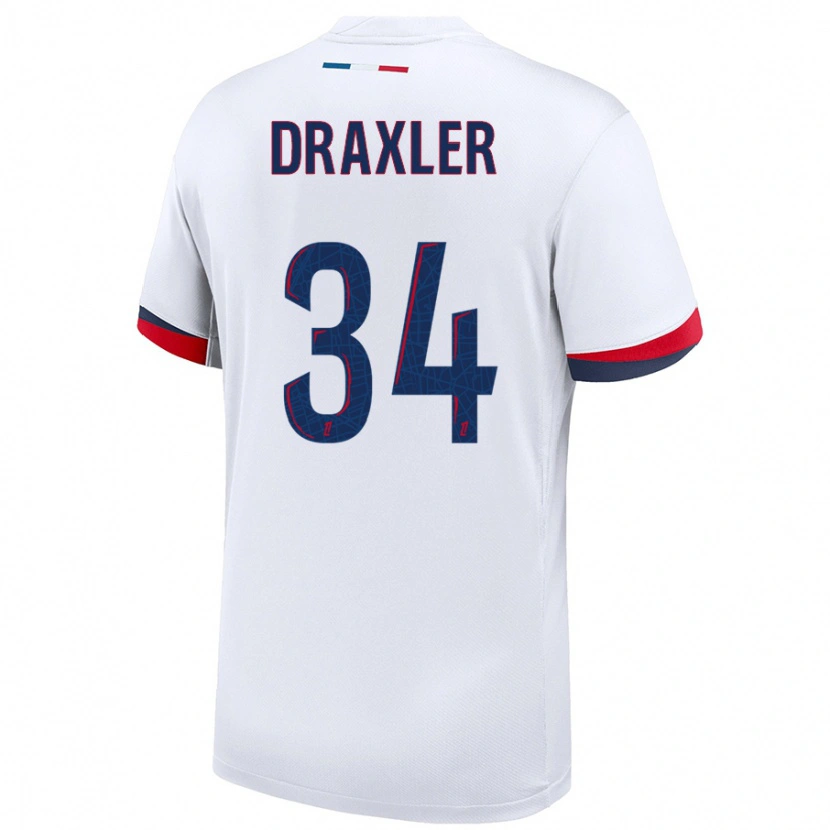 Danxen Børn Julian Draxler #34 Hvid Blå Rød Udebane Spillertrøjer 2024/25 Trøje T-Shirt