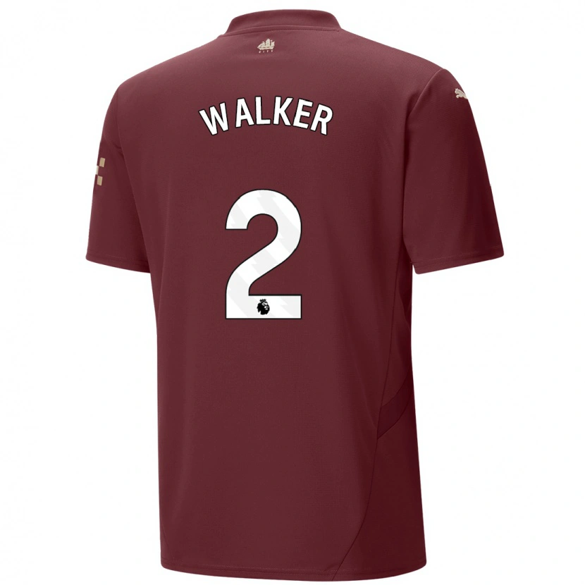 Danxen Børn Kyle Walker #2 Rødbrun Tredje Sæt Spillertrøjer 2024/25 Trøje T-Shirt