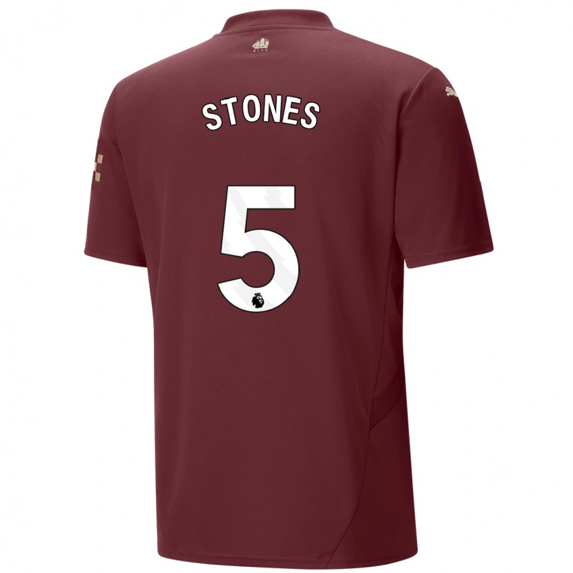 Danxen Børn John Stones #5 Rødbrun Tredje Sæt Spillertrøjer 2024/25 Trøje T-Shirt