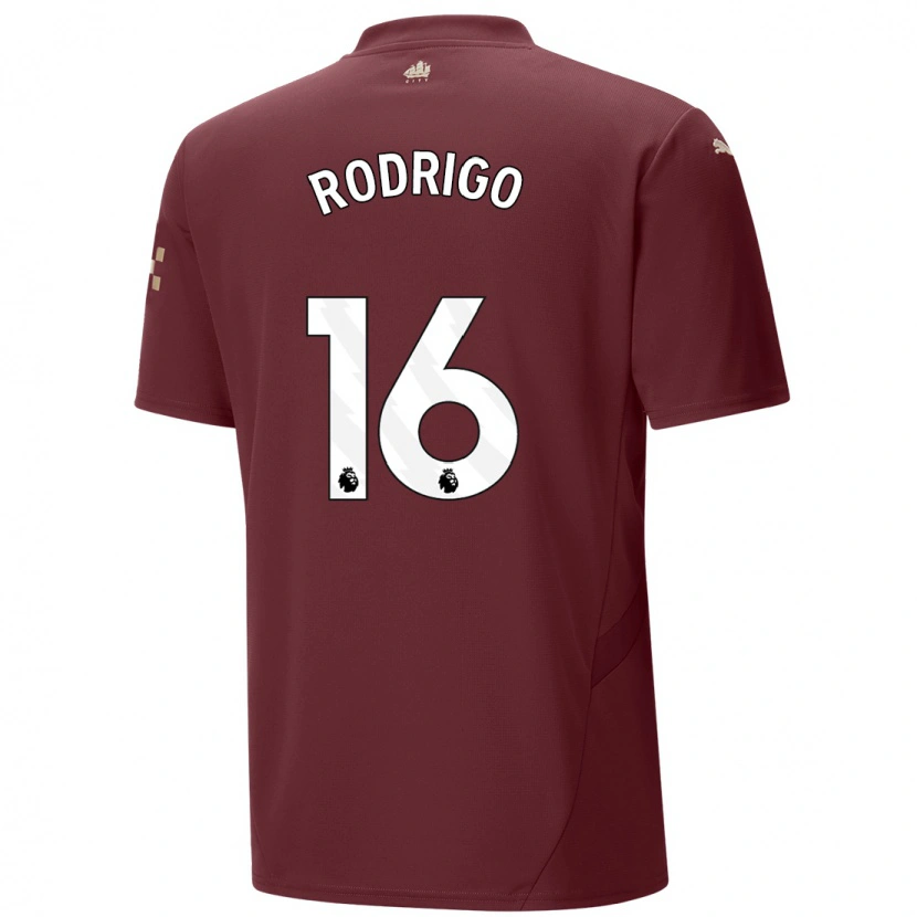 Danxen Børn Rodri #16 Rødbrun Tredje Sæt Spillertrøjer 2024/25 Trøje T-Shirt