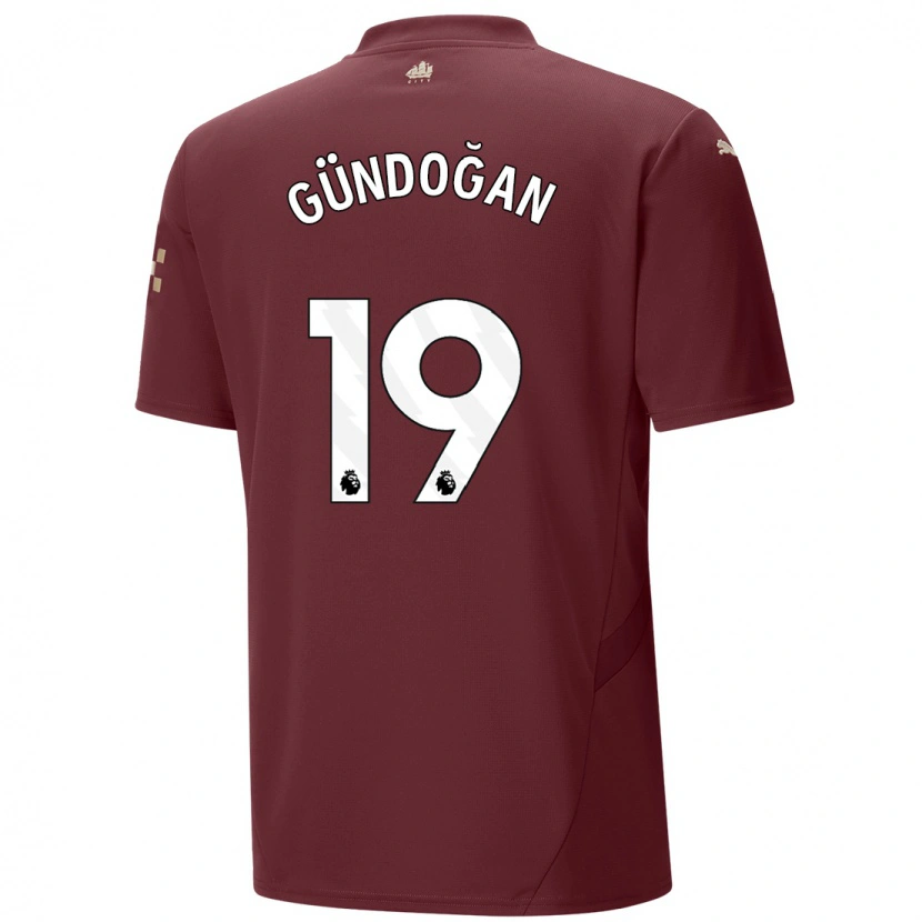 Danxen Børn İlkay Gündoğan #19 Rødbrun Tredje Sæt Spillertrøjer 2024/25 Trøje T-Shirt
