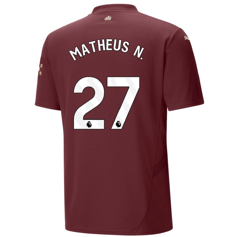Danxen Børn Matheus Nunes #27 Rødbrun Tredje Sæt Spillertrøjer 2024/25 Trøje T-Shirt