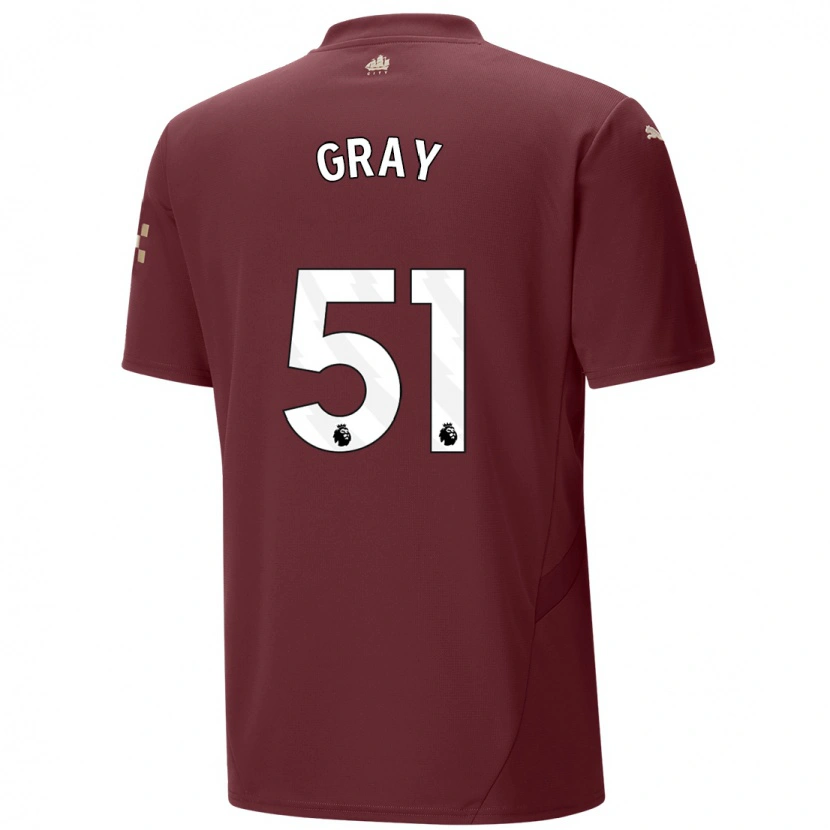 Danxen Børn Charlie Gray #51 Rødbrun Tredje Sæt Spillertrøjer 2024/25 Trøje T-Shirt