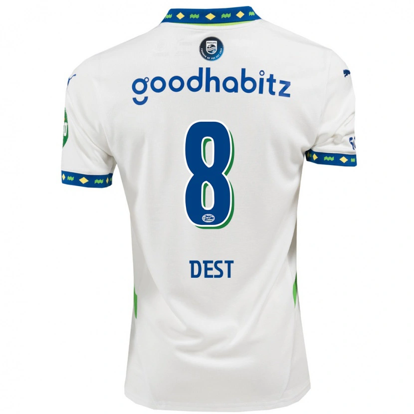 Danxen Børn Sergiño Dest #8 Hvid Mørkeblå Tredje Sæt Spillertrøjer 2024/25 Trøje T-Shirt