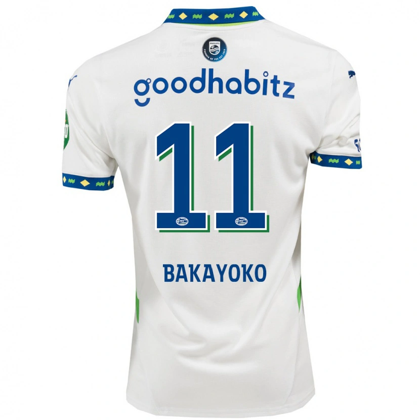 Danxen Børn Johan Bakayoko #11 Hvid Mørkeblå Tredje Sæt Spillertrøjer 2024/25 Trøje T-Shirt