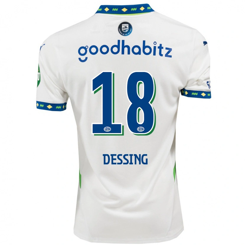 Danxen Børn Shanique Dessing #18 Hvid Mørkeblå Tredje Sæt Spillertrøjer 2024/25 Trøje T-Shirt