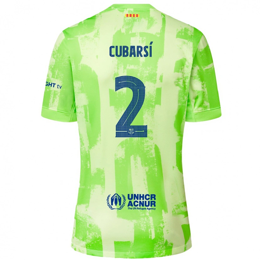 Danxen Børn Pau Cubarsí #2 Lime Tredje Sæt Spillertrøjer 2024/25 Trøje T-Shirt