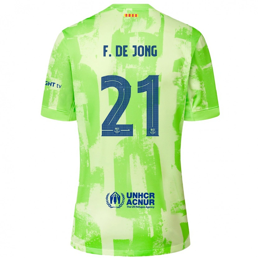 Danxen Børn Frenkie De Jong #21 Lime Tredje Sæt Spillertrøjer 2024/25 Trøje T-Shirt