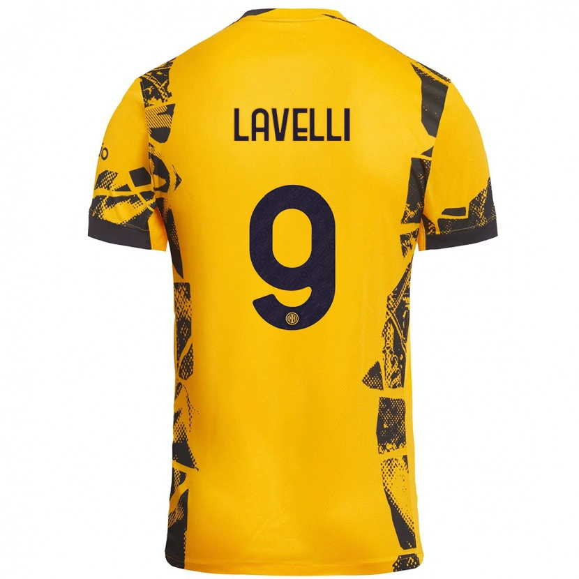 Danxen Børn Matteo Lavelli #9 Guld Sort Tredje Sæt Spillertrøjer 2024/25 Trøje T-Shirt
