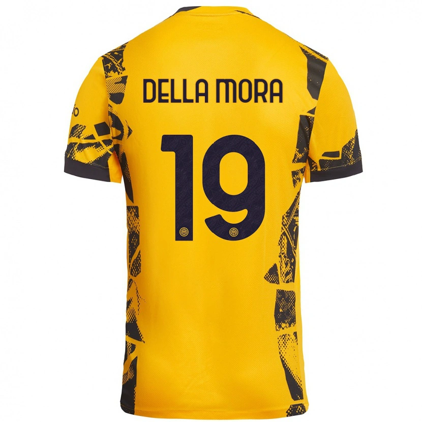 Danxen Børn Tommaso Della Mora #19 Guld Sort Tredje Sæt Spillertrøjer 2024/25 Trøje T-Shirt