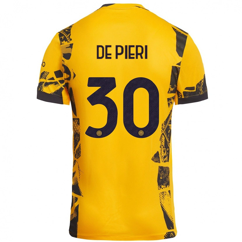 Danxen Børn Giacomo De Pieri #30 Guld Sort Tredje Sæt Spillertrøjer 2024/25 Trøje T-Shirt