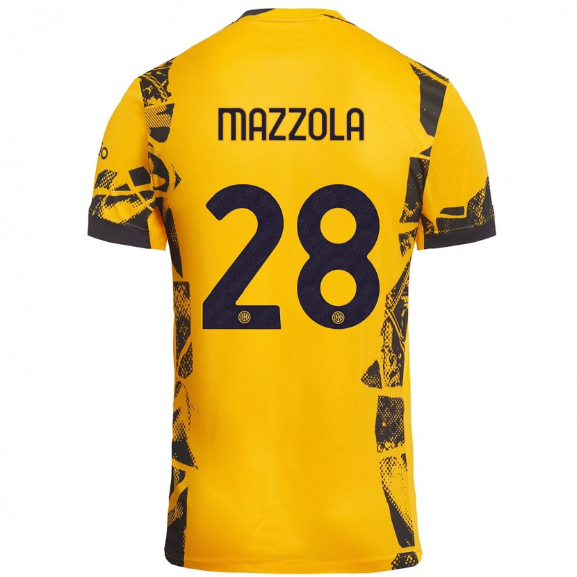 Danxen Børn Giuseppe Mazzola #28 Guld Sort Tredje Sæt Spillertrøjer 2024/25 Trøje T-Shirt