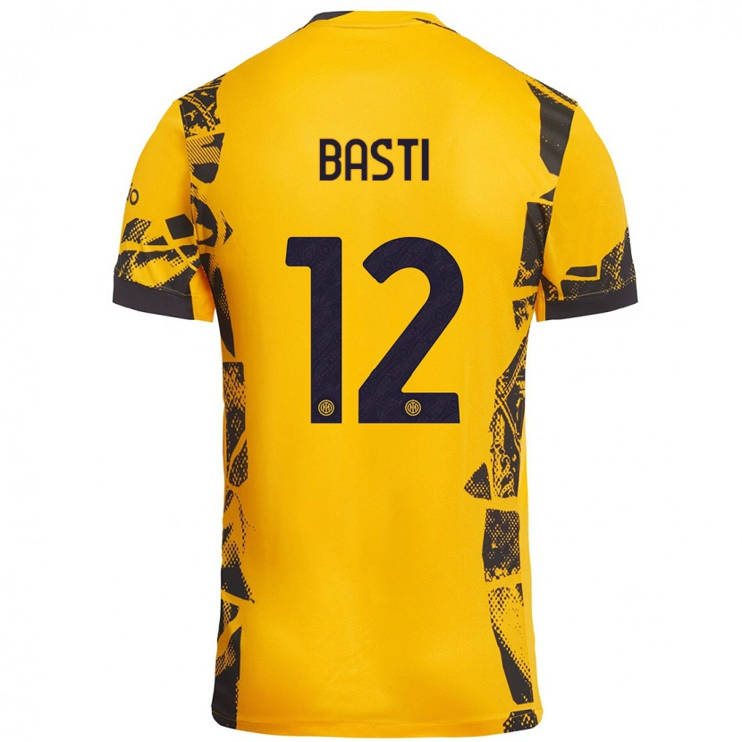 Danxen Børn Matteo Basti #12 Guld Sort Tredje Sæt Spillertrøjer 2024/25 Trøje T-Shirt