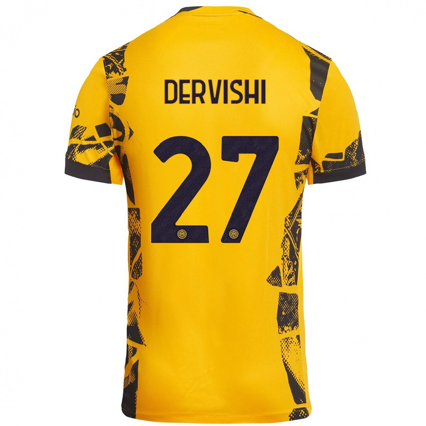 Danxen Børn Kristian Dervishi #27 Guld Sort Tredje Sæt Spillertrøjer 2024/25 Trøje T-Shirt