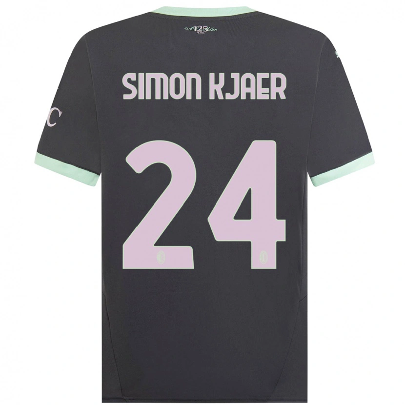 Danxen Børn Simon Kjaer #24 Grå Tredje Sæt Spillertrøjer 2024/25 Trøje T-Shirt