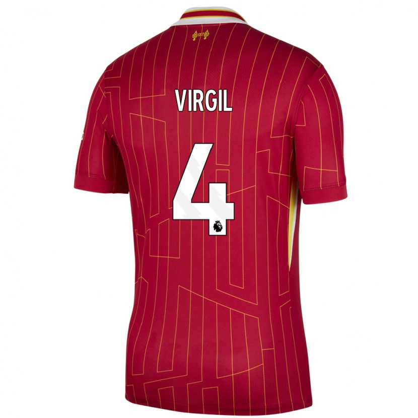 Danxen Mænd Virgil Van Dijk #4 Rød Gul Hvid Hjemmebane Spillertrøjer 2024/25 Trøje T-Shirt