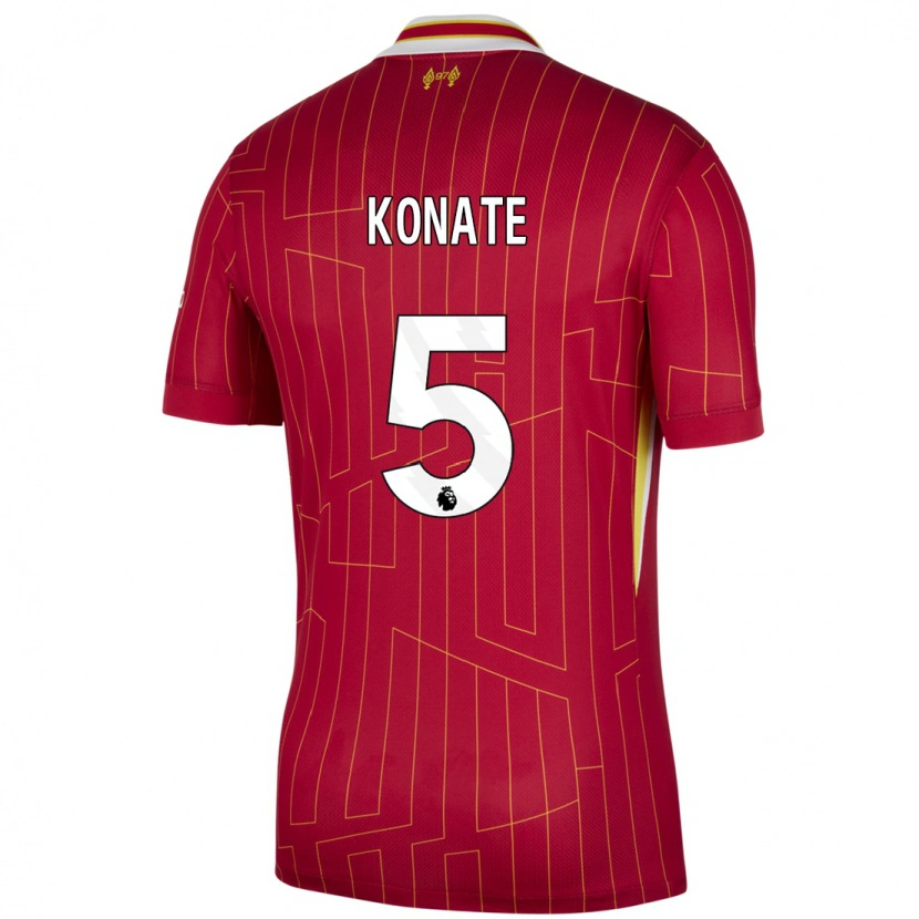 Danxen Mænd Ibrahima Konaté #5 Rød Gul Hvid Hjemmebane Spillertrøjer 2024/25 Trøje T-Shirt