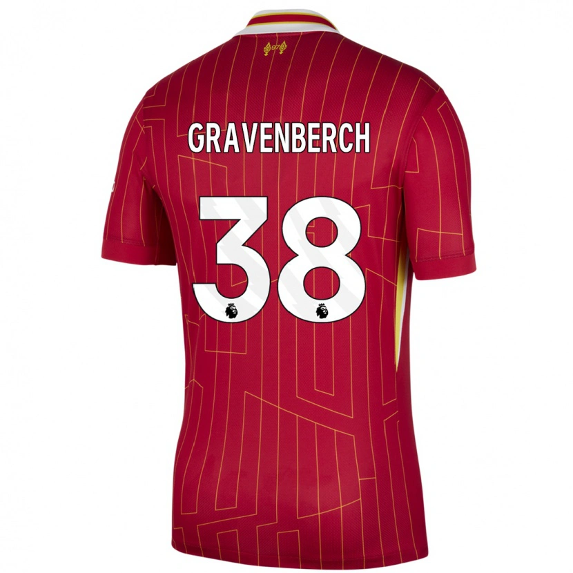 Danxen Mænd Ryan Gravenberch #38 Rød Gul Hvid Hjemmebane Spillertrøjer 2024/25 Trøje T-Shirt